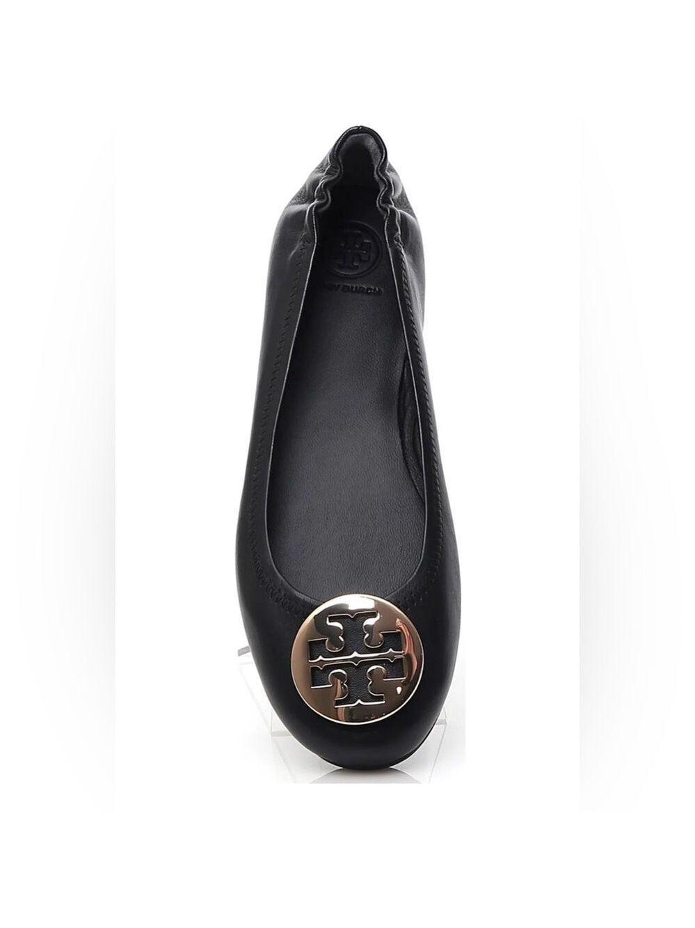 Tory Burch Minnie Travel Ballet Flats in Black and Silver Logo. Size 9